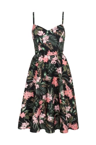 Hell Bunny Calypso Midi Kleid Tropisches Blatt floral 1950er Retro Vintage Sexy, Schwarz, L von Hell Bunny