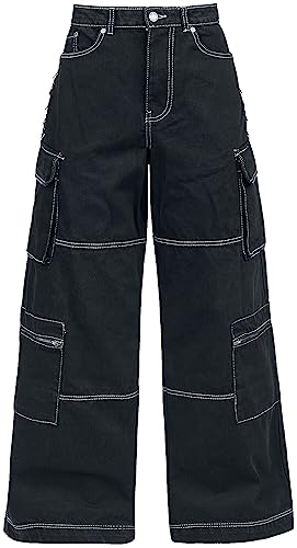 Hell Bunny Cameron Jeans Frauen Cargohose schwarz L 100% Baumwolle Basics, Casual Wear von Hell Bunny