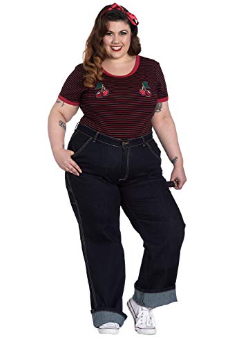 Hell Bunny Carpenter Denim Jeans 40er Jahre 50er Jahre Vintage Retro Rockabilly Hose - Navy Blau (2XL - DE 44) von Hell Bunny