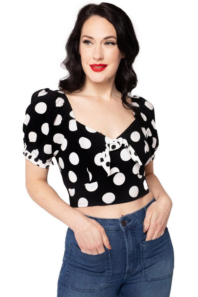 Hell Bunny Crop-Top Dolores Polka Dot Vintage Retro Rockabilly Rüschen von Hell Bunny