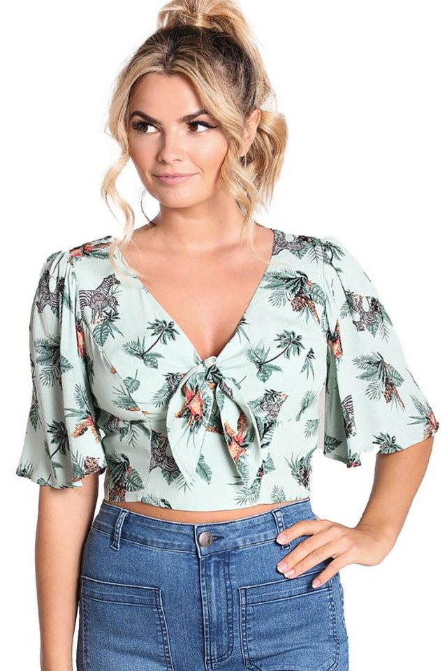 Hell Bunny Crop-Top Sofia Vintage Tropical Hawaii Blusentop von Hell Bunny