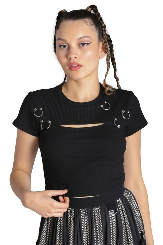 Hell Bunny Crop-Top Taylor Cyber Punk Metal Piercing Oberteil von Hell Bunny