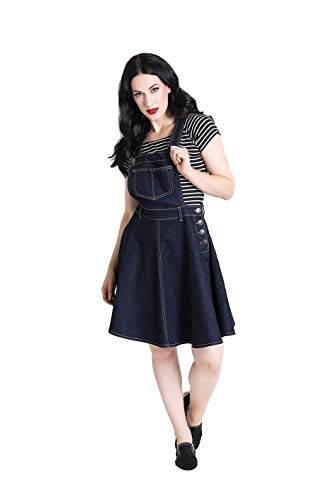 Hell Bunny Dakota Denim Pinafore Rockabilly Pinup Kleid - Marineblau (XL - DE 42) von Hell Bunny