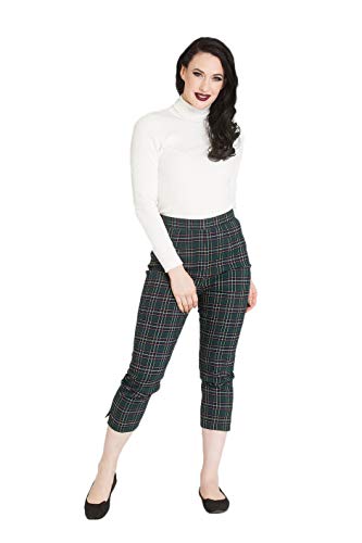 Hell Bunny Damen Hose Peebles Vintage Tartan Karo Caprihose Grün L von Hell Bunny