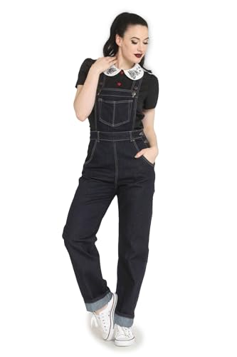 Hell Bunny Elly May Denim Jeans Dungarees Arbeitshose 40er 50er Jahre Vintage Retro Hose - Marineblau (M) von Hell Bunny