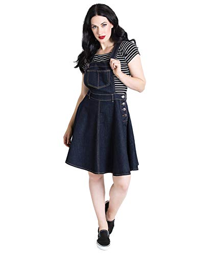 Hell Bunny Dakota Latzkleid, Navy, 40 von Hell Bunny