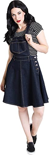 Hell Bunny Dakota Latzkleid, Navy, 34 von Hell Bunny