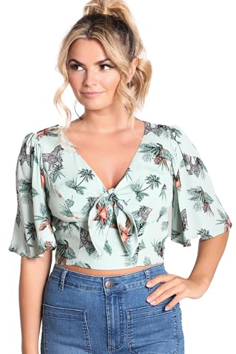 Hell Bunny Damen Oberteil Sofia Crop Zebra Palmen Hawaii Tiki Top Bluse von Hell Bunny