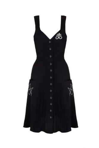 Hell Bunny Destroya Kniekleid Stickerei Gotisch Alternative Kleidung Pinafore, Schwarz, XXL von Hell Bunny