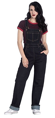 Hell Bunny Elly May Denim Jeans Dungarees Arbeitshose 40er 50er Jahre Vintage Retro Hose - Marineblau (L) von Hell Bunny