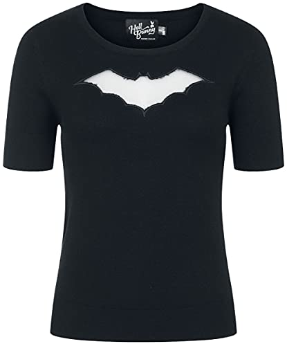 Hell Bunny Gotisch Transparenter Mesh Fledermaus Gestrickter Kurzarmpullover (XXL) von Hell Bunny