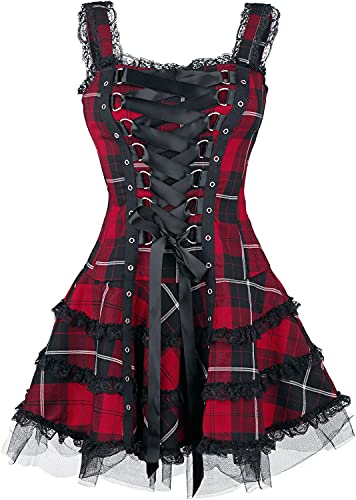 Hell Bunny Harley Tartan Dress Frauen Kurzes Kleid rot/schwarz XL von Hell Bunny