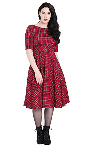 Hell Bunny Irvine Tartan 1950er Jahre Vintage Retro Kleid - Rot (4XL - DE 48-50) von Hell Bunny