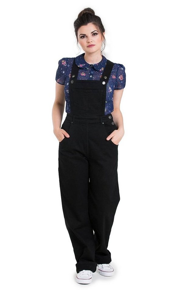 Hell Bunny Latzhose Elly May Denim Dungaree Schwarz Retro Vintage 50s Rockabilly von Hell Bunny