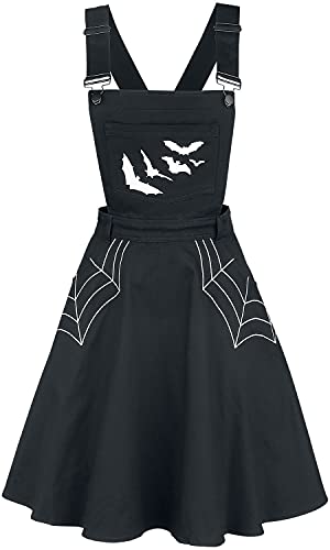 Hell Bunny Latzkleid Gotisch Miss Muffet Spinnennetz Fledermaus Mini Denim, Schwarz, 6XL von Hell Bunny