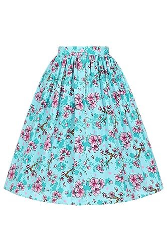 Hell Bunny Louella Skirt Frauen Mittellanger Rock blau/pink L von Hell Bunny