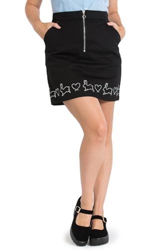 Hell Bunny Minirock Hop Along Retro Vintage Bestickt Hase Herzchen, Größe:S von Hell Bunny