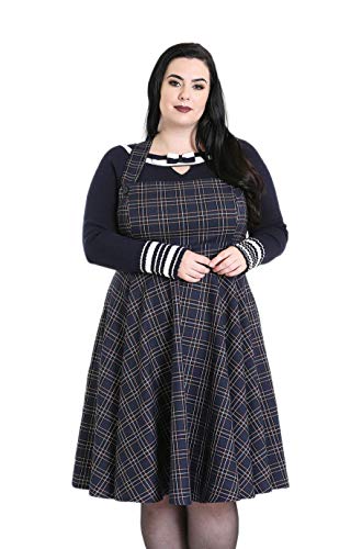 Hell Bunny Peebles Vintage Marineblau SCHOTTENKARO Trägerrock - Blau, UK 12 (M) von Hell Bunny