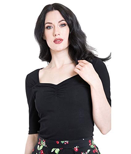 Hell Bunny Philippa 50s Jahre Retro Stretch Jersey Top - Schwarz, UK 10 (S) von Hell Bunny