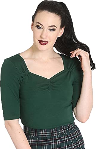 Hell Bunny Philippa 50s Vintage Style Stretch Jersey Top - Grün, 10 von Hell Bunny