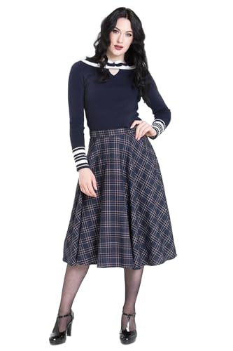 Hell Bunny Rock Peebles 50's Skirt Tartan Blau Kariert Retro Vintage Rockabilly, Größe:M von Hell Bunny