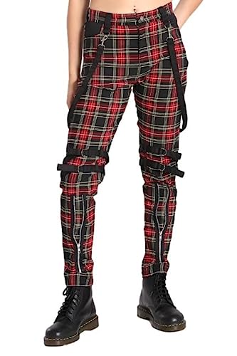 Hell Bunny Rudie Hose Tartan Grunge Gotisch Harness Trägerhose, rot, L von Hell Bunny