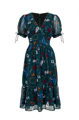 Hell Bunny «Sianna Chiffon» Nature Style V-Neck Vintage A-Linie Kleid/Dress - Teal von Hell Bunny