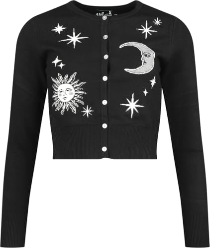 Hell Bunny Solaris Strickjacke Himmlische Sterne Mondkonstellationen Gotisch Hexerei, Schwarz, XXL von Hell Bunny