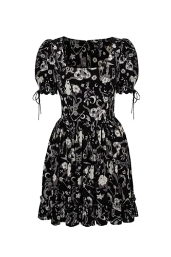 Hell Bunny Sternzeichen-Gothic-Kleid Mini Dark Gothic Charm Party Puffärmel, Schwarz, S von Hell Bunny
