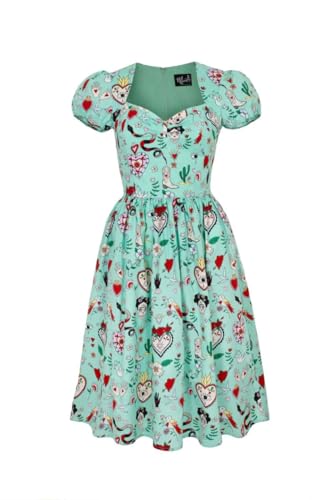 Hell Bunny Tijuana Kleid Rockabilly Gotisch Midi Blumen Schlange Herzvogel, Mehrfarbig, 4XL von Hell Bunny