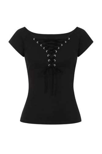Hell Bunny Top Belladonna Schnürung Gothic Romantic Goth, Größe:M von Hell Bunny