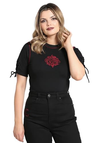 Hell Bunny Top Tallulah Schwarz Gothic Shirt Schlange Mondsichel Oberteil, Größe:S von Hell Bunny