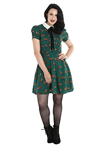 Hell-Bunny Vixey Fuchs 1960er Jahre Vintage Retro Kleid - Grün (L) von Hell Bunny