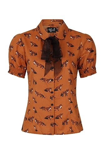 Hell Bunny Vixey Fuchs Retro Vintage 1950er Jahre Bluse Oberteil - Braun (M) von Hell Bunny
