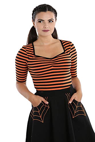 Hell Bunny Warlock Punk Retro Vintage Gestreift Top T-Shirt - Schwarz & Orange (L) von Hell Bunny