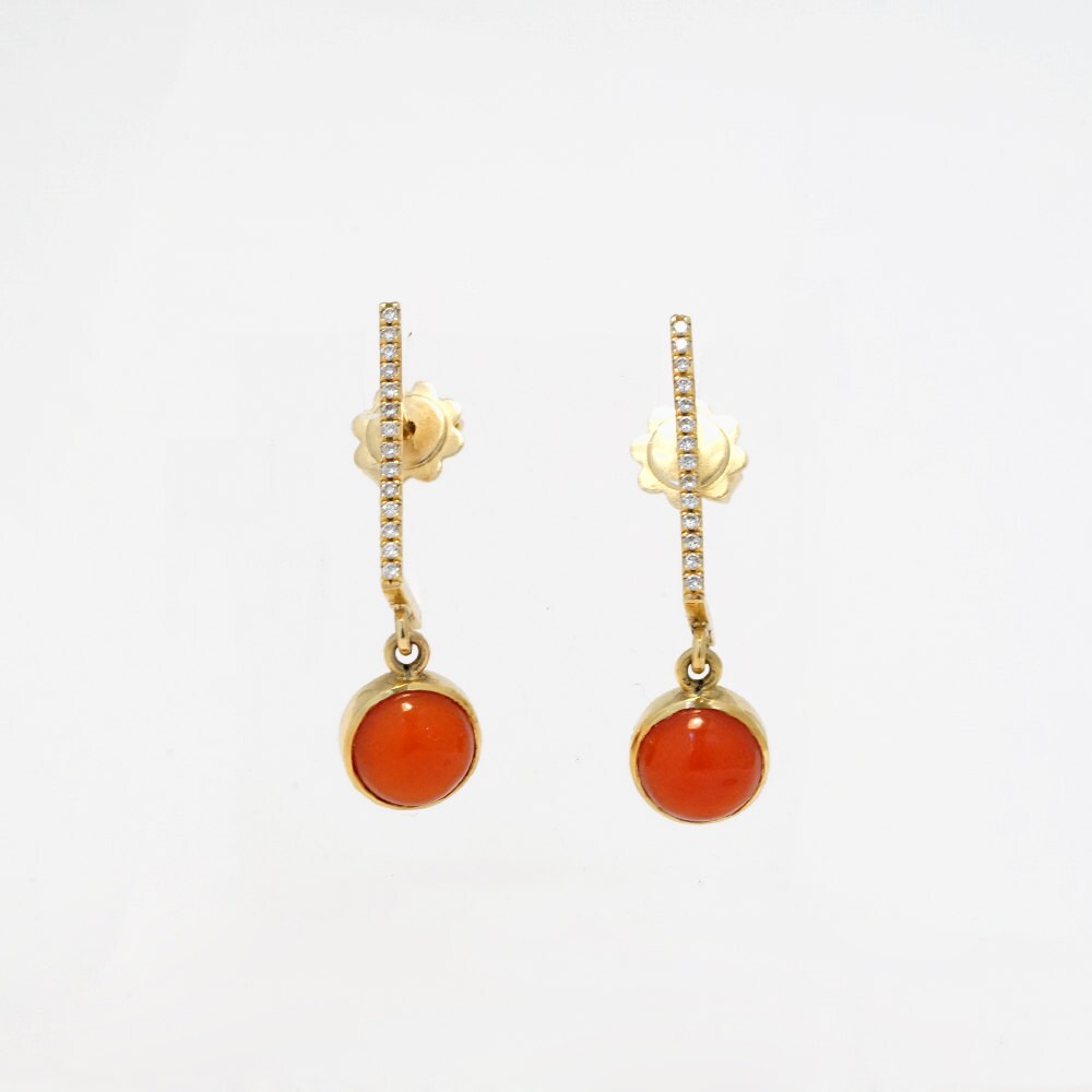 18K Gold Weiße Diamanten Coral Ohrringe, Orange Made in Israel von HellaGanorJewelry