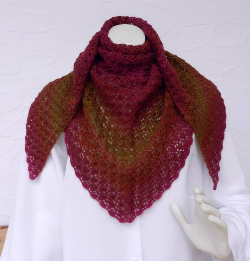 Exclusives Dreieckstuch, Herbstfarben, Magenta, 100% Schurwolle | Merino Superwash von Helleis