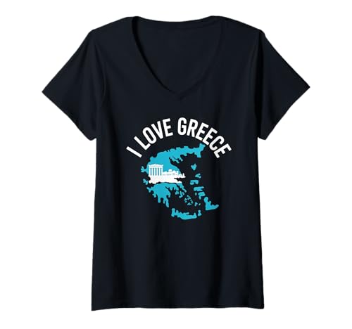 Damen I Love Greece Map Wahrzeichen Icon Collection T-Shirt mit V-Ausschnitt Damen I Love Greece Map Wahrzeichen Icon Collection T-Shirt mit V-Ausschnitt von Hellenic Pride Travel Culture Enthusiasts