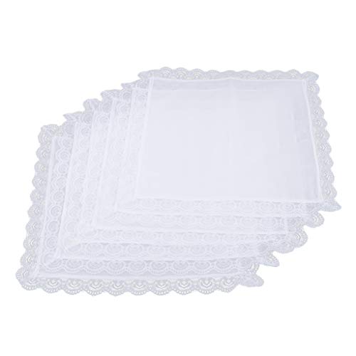 Hellery 5x Hochzeit Taschentuch Spitze Weiß 100% Baumwolle Einstecktuch Unisex, A von Hellery
