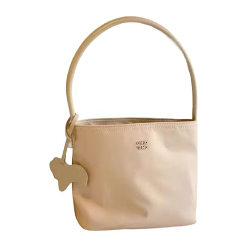 Hellery Damen Schultertasche Handtasche Tragetasche Einkaufstasche Unterarmtasche Aus Leichtem Nylon mit Großem Fassungsvermögen für Alltag Arbeit Und Reisen, Beige von Hellery