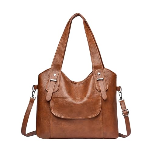 Hellery Handtasche für Damen Als Schultertasche Tragetasche Umhängetasche Aus Wasserabweisendem Pu mit Verstellbarem Gurt für Den Alltag Und Die Arbeit, Braun von Hellery