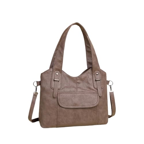 Hellery Handtasche für Damen Große Tragetasche Schultertasche Umhängetasche Aus Weichem Pu mit Verstellbarem Gurt für Den Täglichen Gebrauch Und Zum EIN, Khaki von Hellery