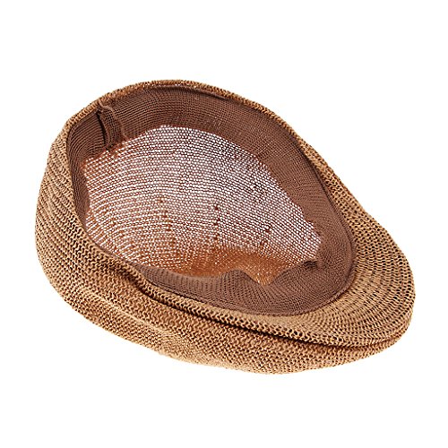 Hellery Stroh Mütze Gatsby Flatcap Schiebermütze Schirmmütze Kappe Sommerhut Newsboy Hat Flat Cap - Khaki, 58 cm von Hellery