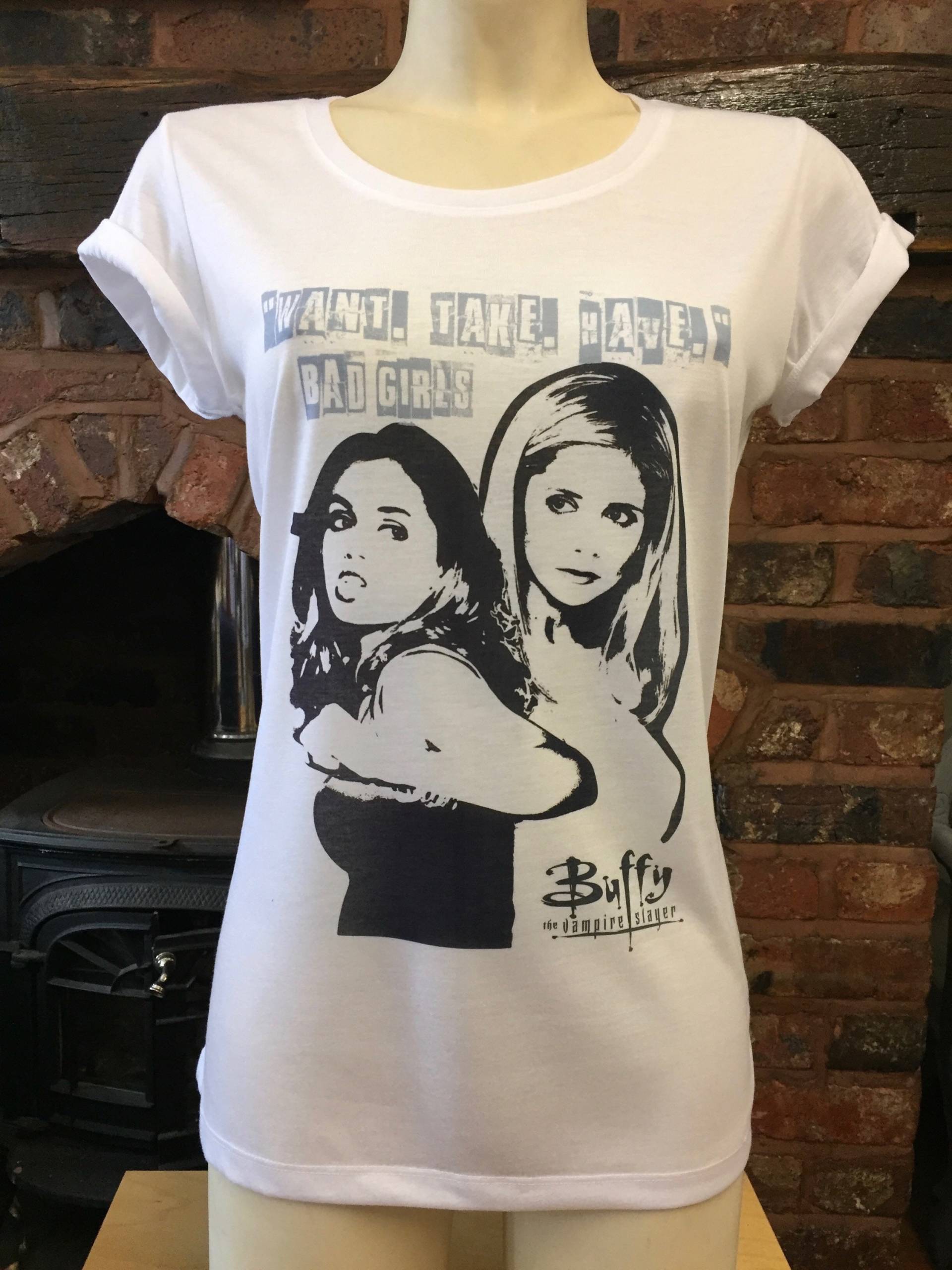 Buffy The Vampire Slayer - Weißes T-Shirt & Faith. Männer & Frauen Alle Größen von Hellmouth