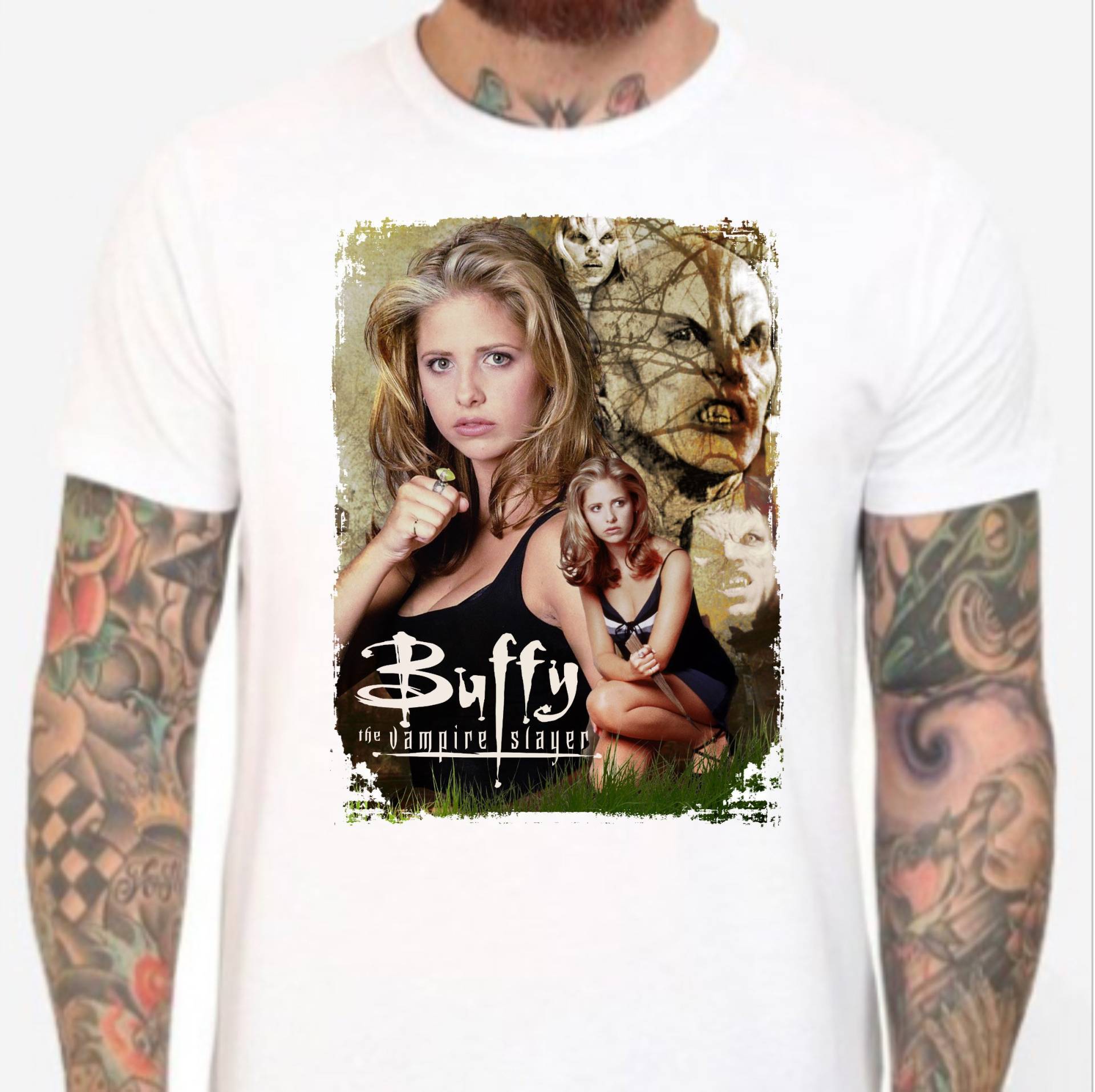 Buffy The Vampire Slayer - Weißes T-Shirt. Herren & Damen Alle Größen. Der Meister von Hellmouth