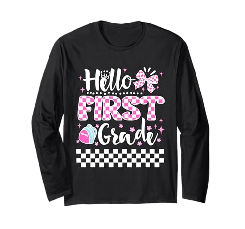 Hello First Grade Coquette Cute First Day of School Girls Langarmshirt von Hello 1st Grade Coquette First Day Of School Tee