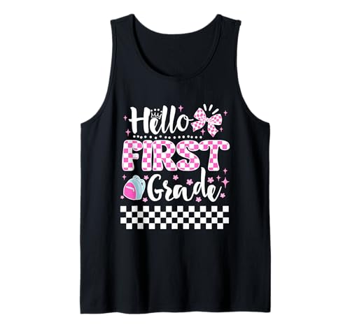 Hello First Grade Coquette Cute First Day of School Girls Tank Top von Hello 1st Grade Coquette First Day Of School Tee