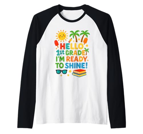 Hello 1st Grade I'm Ready to Shine Back to School Mädchen Jungen Raglan von Hello 1st Grade Ready to Shine Back to School tees