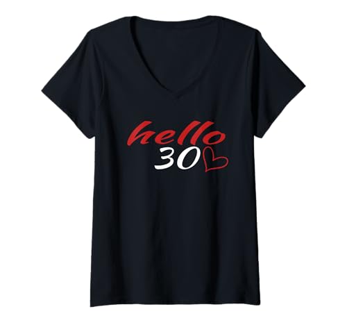 Damen Hallo, Herzchen zum 30. Geburtstag, süße Geburtstagsfrauen T-Shirt mit V-Ausschnitt Damen Hallo, Herzchen zum 30. Geburtstag, süße Geburtstagsfrauen T-Shirt mit V-Ausschnitt von Hello 30 Heart Milestone Birthday Party Cute Women