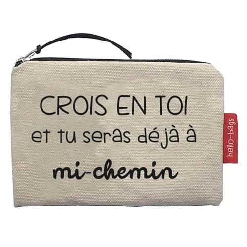 hello-bags. Portemonnaie/Geldbörse/Kartenhalter/Außen 100% Baumwolle mit Reißverschluss und Innenfutter inklusive Geschenkumschlag aus Kraftpapier Modell: CROISENTOI Farbe: Ecru/schwarz 14 x 10 von hello-bags